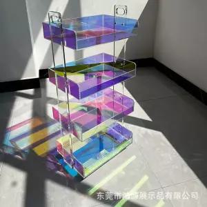 홀로그램 아크릴 트롤리 수납장 정리함 투명 카트 수납