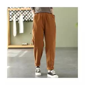 여자 9부 바지 추동 패치 덧대 자녀식 밴딩 기모 배기팬츠 겉 BE3