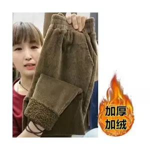 여자 9부 바지 추동 코듀로이 기모 배기 스트라이프팬츠 램스울 매치 일자 BE3