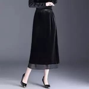 스커트 여성 블랙 롱 오피스룩 가을 A라인 슬림핏 벨벳 CH3