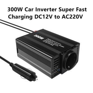 300W 12v 220V 인버터 피크 전력 600W 인버터 휴대용 차량 탑재 가정용 변환기 EU 소켓 다기능