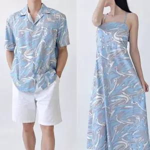 남녀 커플 롱 비치 원피스 신혼여행룩 비치웨어 여름 여성수영복