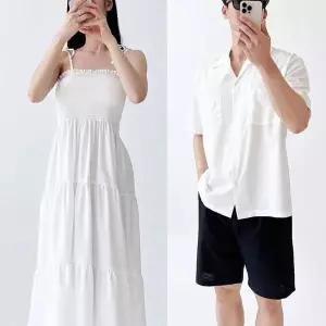 커플 비치웨어 휴양지룩 시밀러룩 남녀 커플 휴양지 래쉬가드여자