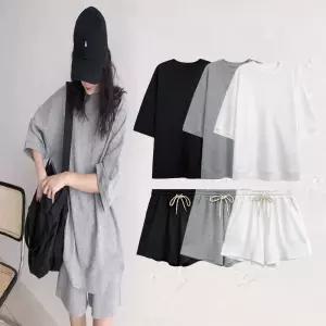 여성 여름 반팔 반바지 루즈핏 데일리 트레이닝복세트 KfE6+3fKB