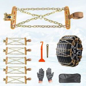 스노우 체인, 6팩 미끄럼 방지 타이어 픽업, 트럭 및 SUV, 조절 가능한 두꺼운 재사용 견인 체인 - 눈, 얼음, 모래 진흙에서 긴급 사용(225-285mm 장착)