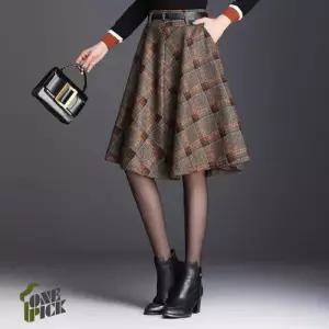 치마 모직 A라인 모던 여성스커트 체크 우산 추동 OP3