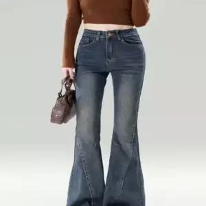 롱 여성용 가을 빈티지 슬림핏 청바지 부츠컷 빅사이즈 하이웨스트 이른 OP3