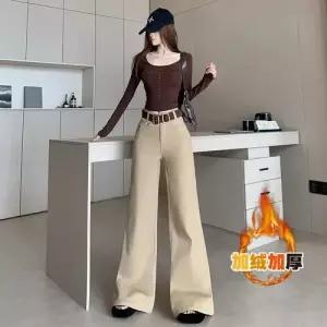 바지 캐주얼 여성 데님 청바지 스판 기모 도톰 나팔바지 하이웨스트 슬림핏 OP1