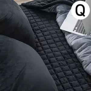 [콩심팥심]빌리 극세사 밴딩 패드 퀸 Q 블랙 카페트겸용