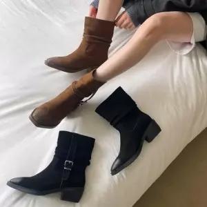 통굽 로우힐 가을신상 여성부츠 발목구두 미들힐 힐