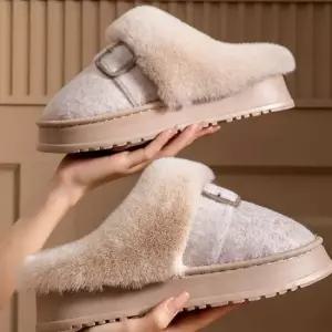 여성 부드러운 퍼안감 방한 벨트 포인트 미끄럼방지 겨울 실내화 슬리퍼 퍼슬리퍼 방한화