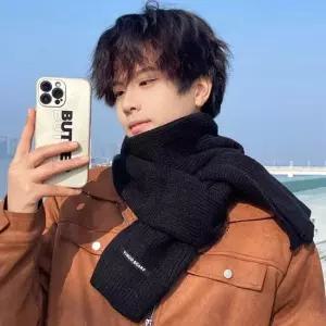 남녀 공용 겨울 데일리 니트 머플러 무지 패치 코디 겨울용머플러 겨울여행머플러