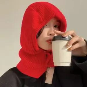 심플 무지 니트 바라클라바 후드모자 넥워머 머플러 보온방한 귀마개 목토시 후드넥워머