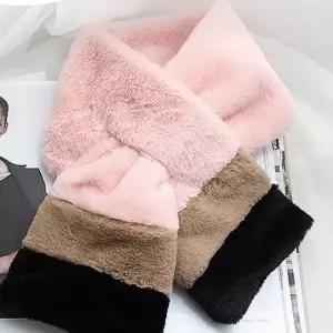 쁘띠 배색 퍼 머플러 핑크) 여자목도리 쁘띠목도리 쁘띠머플러 퍼목도리 퍼머플러