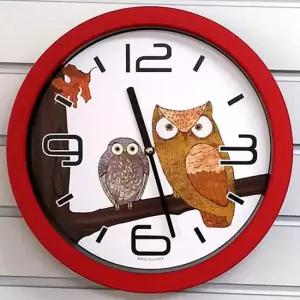 GB4632 무소음 부엉이 벽시계 레드 제조한국 부엉이시계 무소음시계 인테리어시계