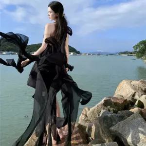 원피스 여성 롱 이브닝 쉬폰 바캉스룩 언발란스 드레스 홀터넥 OP1