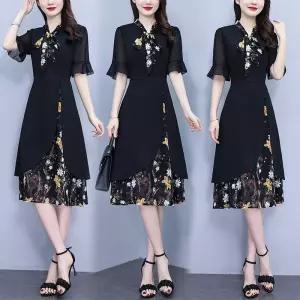 여사친 원피스 슬림핏 브이넥 반팔 쉬폰 빅사이즈 OP1