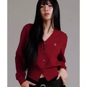 매장정품[브랜드명]LIKE THE MOST 소프트 에센셜 브이넥 니트 가디건_와인5012395756101409