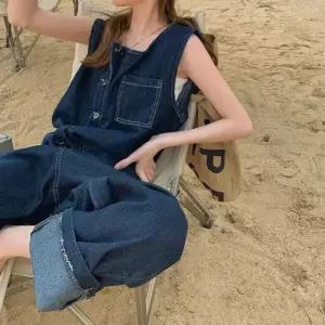 스타일리시 데님 오버핏 빅사이즈 여름 멜빵바지 점프수트