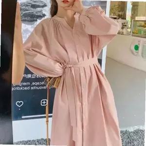 빅사이즈 여자 루즈핏 끈세트 차이나카라 셔츠원피스 여성 가을