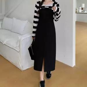 허리밴딩 앞포켓 멜빵 원피스 레이어드 스타일 여름 데일리룩