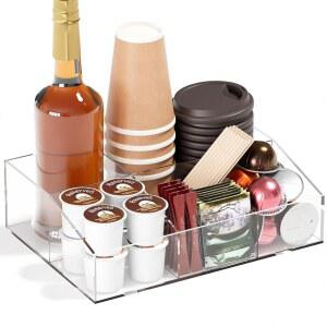 깔끔한 커피 바 스테이션 정리함, 포드 컵 조미료 교반기용 아크릴 조리대 홀더 스낵 티, 액세서리, 장식 및 필수품, 애호가를 위한 선물, 클리어