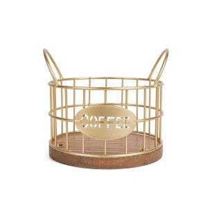 카운터탑용 Fving 커피 포드 홀더, K컵 홀더 정리함, 나무 베이스가 있는 튼튼한 보관 바구니, 주방 바 카운터 오피스 데스크톱용 컨테이너 골드