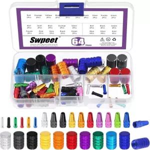 Swpeet 64Pcs 3 스타일 자전거 케이블 사이클링 산화 캡 컬러 밸브 타이어 엔드 어댑터 모음 알루미늄 멀티