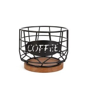 카운터탑용 커피 포드 홀더, K컵 홀더 정리함, 나무 베이스가 있는 튼튼한 보관 바구니, 주방 바 카운터 오피스 데스크톱용 캡슐 용기