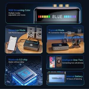 NFC 블루투스 5.3 오디오 리시버 송신기 RGB 컬러풀 라이트 USB 3.5mm AUX RCA 동축 광 DAC 컨버터 무선 어