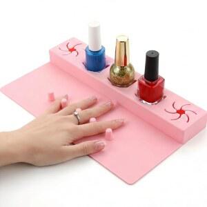 실리콘 네일 폴리시 홀더 및 매트, 5개의 슬롯이 있는 미끄럼 방지 병 스탠드, 손가락 분리기로 매니큐어 핸드레스트, 페인팅을 위한 DIY 아트 스테이션 정리함, 핑크