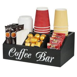 삼헤 커피 바 오르간지에, 컵 뚜껑을 위한 5칸 목재 조리대 보관 홀더 포드 시럽, 스테이션 액세서리 차 바구니 조미료 정리함