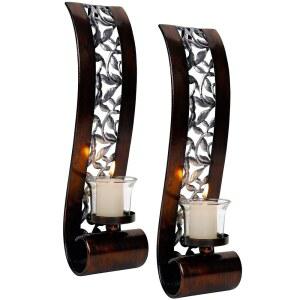 선반 솔루션 벽 스콘 14 4 x 3 5 인치, 티 라이트 캔들 홀더 앤티크 브론즈 스타일의 거실, 욕실, 식당 및 사무실용 금속 아트 장식, 2개 세트