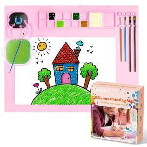 실리콘 페인팅 매트, 컵이 있는 아트 공예 페인트 브러시 도구, 아티스트 선물 클레이 DIY 창작물, 포장 핑크