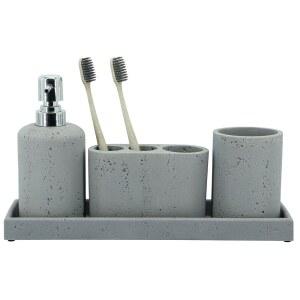 ZCCZ - 베이지 욕실 액세서리 세트 4개 칫솔 홀더, 비누 디스펜서, 배니티 트레이, 텀블러 조리대 정리함 홀더 세트, 스톤