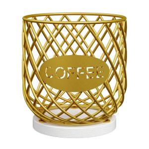 야티니 커피 포드 홀더 정리함, K컵 홀더, 대용량 바구니, 다용도 캡슐 보관 주방 조리대, 골드 및 화이트 KH09DW용