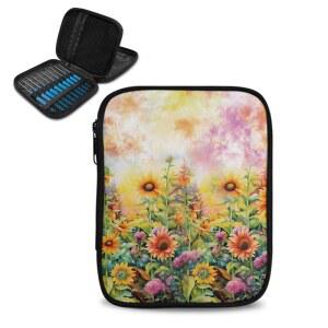 웹 포켓이 있는 투센루 우아한 해바라기 크로셰 케이스 플로럴 보관 정리함, 후크용 뜨개질 바늘 케이스, 용품