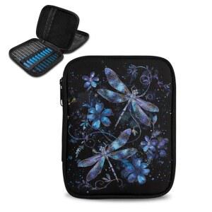 노프린지 잠자리와 꽃 빈 크로셰 케이스, 보관 정리함, 뜨개질용 경량 홀더 및 용품 바늘 액세서리