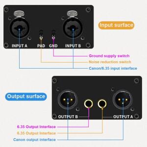 2채널 XLR 오디오 절연기 노이즈 감소 필터 전류 제거 6.5 믹서 듀얼