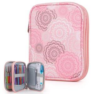 케이트 크로셰 케이스-빈 지퍼백 휴대용 여행용 보관 가방 정리함, 웹 포켓 및 바늘 운반용 홀더 슬롯 최대 7피트