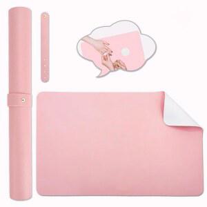 네일 테크용 양면 테이블 매트 - 부드러운 마이크로파이버 가죽 데스크 아트 아세톤 저항성 홈 핑크 & 화이트 전용