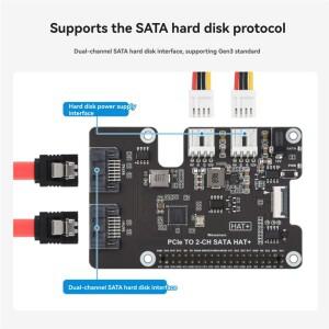 라즈베리 파이 5용 L22A-SATA HAT, PCIe-SATA 확장 보드, 2채널 지원, EEPROM 포함, DIY 프로젝트 및 서버