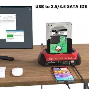 USB to SATA IDE 2.5 3.5 인치 하드 드라이브 리더기, HDD SSD 도킹 스테이션, 듀얼 슬롯 외장 디스크 인클