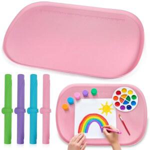 실리콘 아트 매트 24 u201D x 16 u201D, 가장자리가 올라간 공예 매트, DIY용 페인트 페인트, 공예품, 점토, 보석 제작 핑크