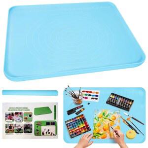 공예용 실리콘 아트 매트, 예술가, 보석 제작, , 활동을 위한 가장자리가 올라간 대형 24x19 5인치 페인팅 매트 및 공예 블루