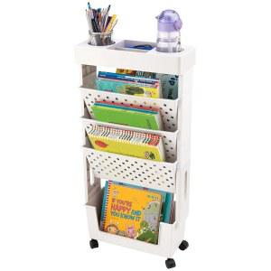 CINPIUK 화이트 오피스 종이 정리함, 펜 홀더가 있는 모바일 북 카트 문서 파일 저장, 사무실, 기숙사, 교실, 슬림 수납 이동식 책장