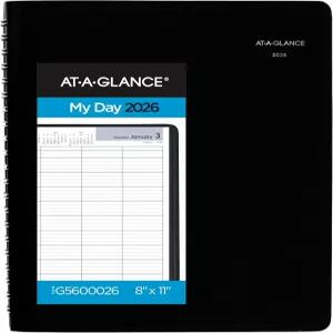 AT-A-GLANCE 2026 약속 북 플래너 데일리 4인 그룹 8인치 x 11인치 대형 분기별 데이마인드 블랙