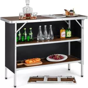 고플러스 접이식 캠핑 테이블 2단 수납 선반이 있는 알루미늄 휴대용 팝업 바 탈착식 천 커버 피크닉