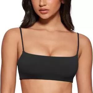 INGIA 여성 스퀘어 넥 스포츠 브라 스파게티 스트랩 패딩 카미 요가 무선 백 운동 크롭탑