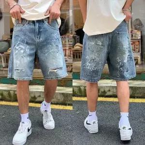 청 남자 반바지 데일리 핸드페인팅 그래피티 청반바지 트렌드 5부 다올1